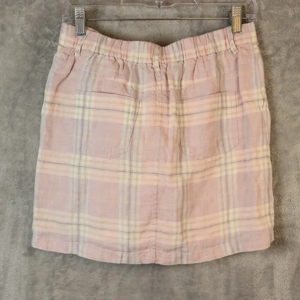 Baird McNutt Plaid Irish Linen Skirt Size 6/8? Pink Short NWT Preppy Old Money